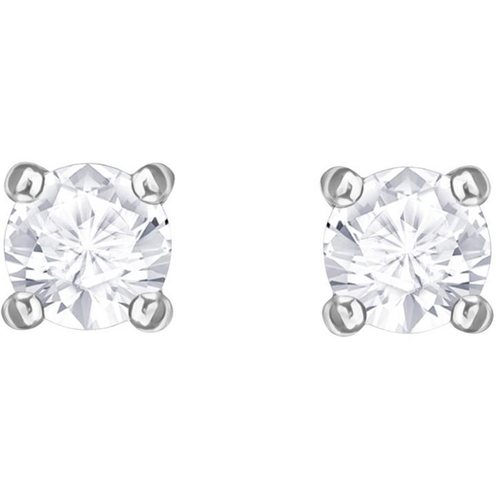 Swarovski Attract Round Pierced Earrings, White, Rhodium Plating