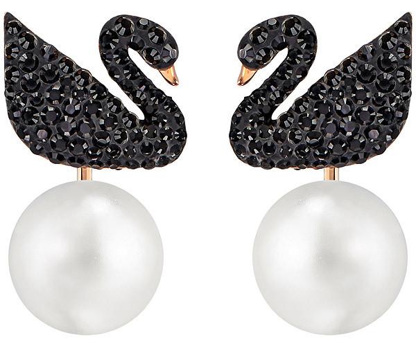 Swarovski Swarovski Iconic Swan Pierced Earring Jackets Black Rose Gold-plated