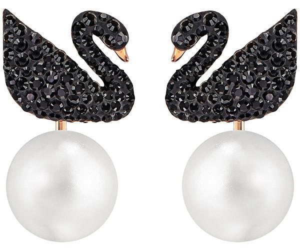 Swarovski Swarovski Iconic Swan Pierced Earring Jackets Black Rose Gold-plated