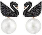 Swarovski Swarovski Iconic Swan Pierced Earring Jackets Black Rose Gold-plated