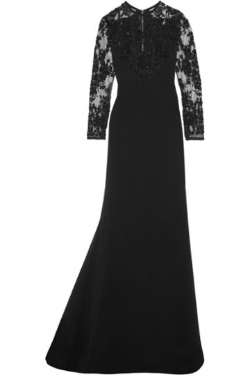 Elie Saab Embellished Tulle-paneled Crepe Gown