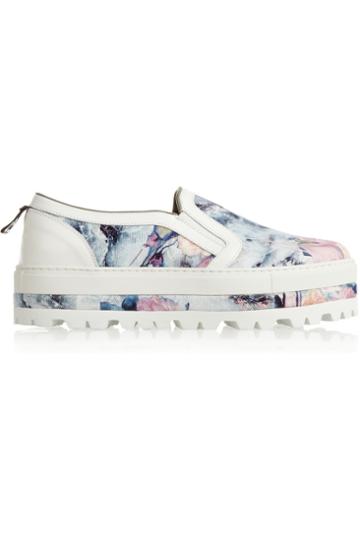 Msgm Floral-print Twill Slip-on Sneakers