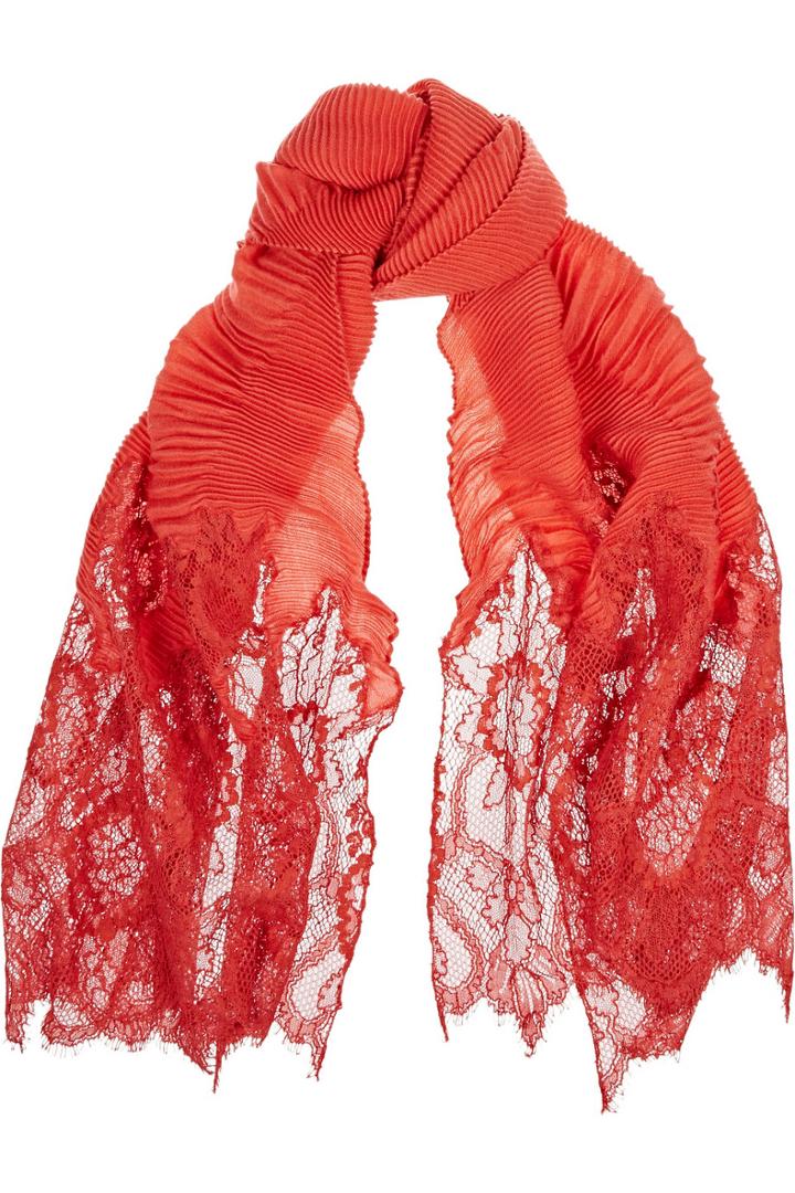 Valentino Lace-trimmed Crinkled-cashmere Scarf