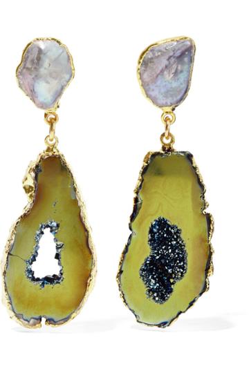 Dara Ettinger Gold-tone Freshwater Pearl And Geode Earrings