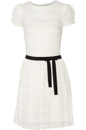 Redvalentino - Bow-embellihed Lace Mini Dre - White, Redvalentino - Bow-ebellished Lace Ini Dress - White