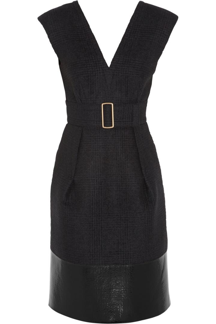 Calvin Klein Collection Sika Leather-trimmed Plaid Wool-blend Dress