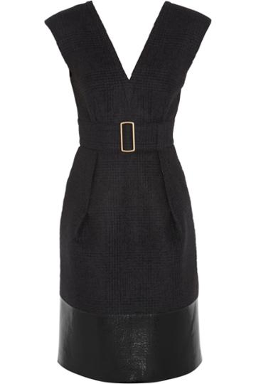 Calvin Klein Collection Sika Leather-trimmed Plaid Wool-blend Dress