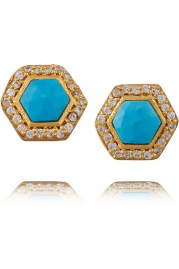 Kevia Gold-plated Cubic Zirconia And Turquoise Earrings