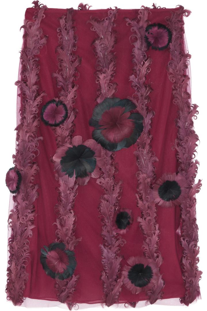 Christopher Kane Floral Feather-appliqu Tulle Skirt
