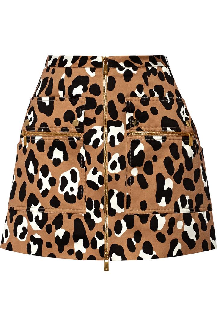 Michael Kors Collection Leopard-print Cotton-satin Mini Skirt