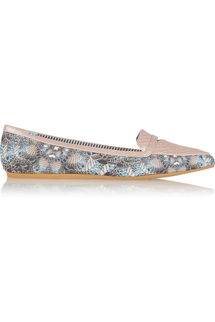 Charles Philip Shanghai Inna Paneled Printed Satin Loafers
