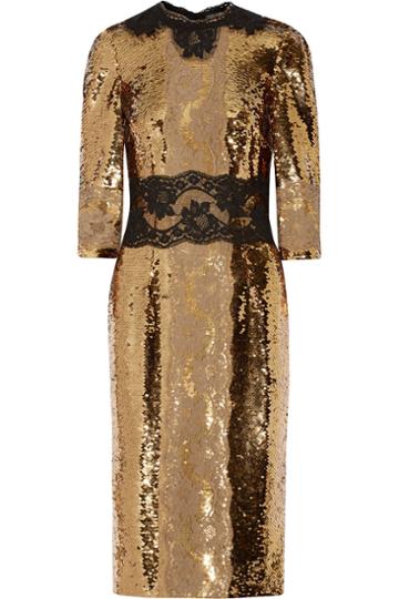 Dolce & Gabbana Lace-paneled Sequined Midi Dress