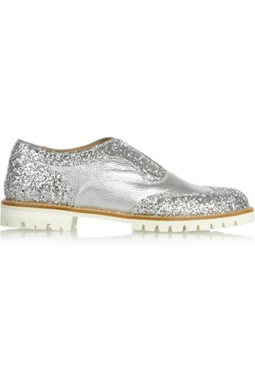 L'f Shoes Gipsy Ilga Glitter-finished Textured-leather Brogues