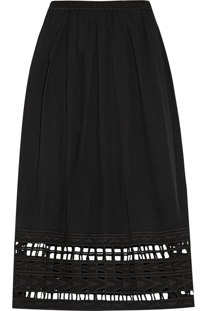 Sea Cutout Embroidered Cotton-voile Skirt