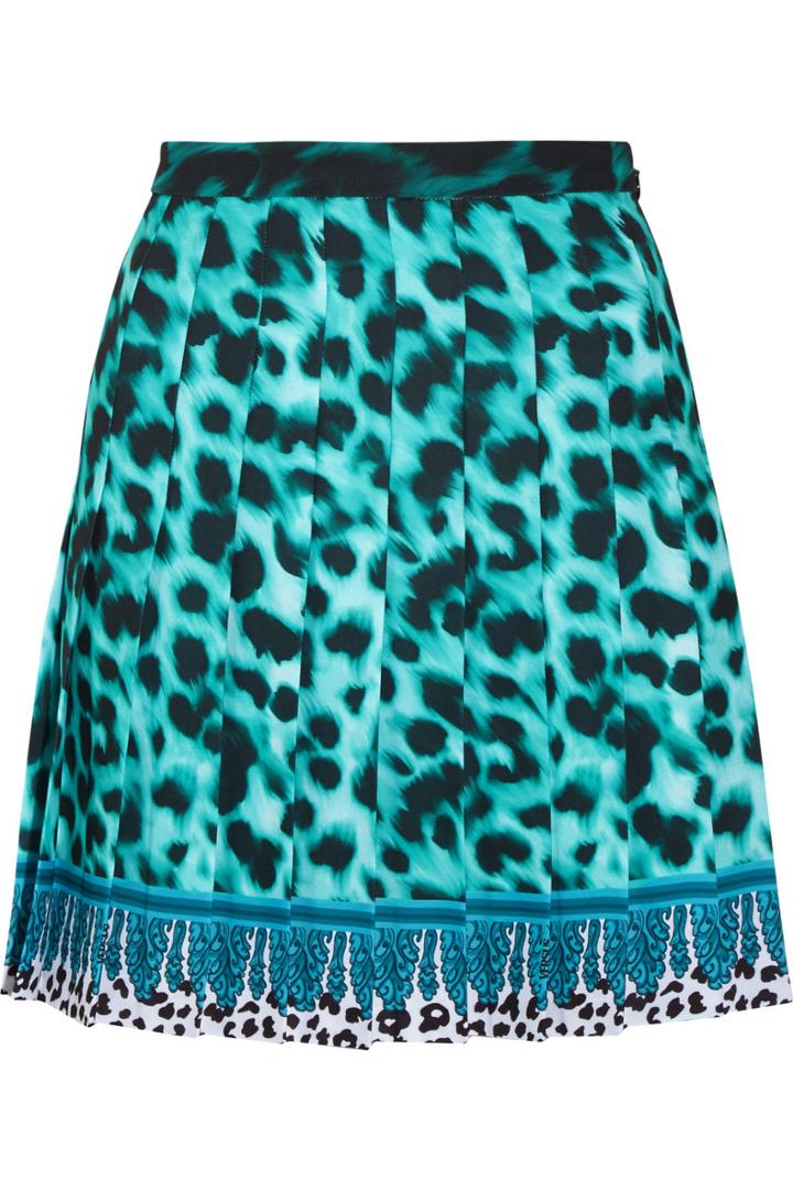 Versus Pleated Leopard-print Crepe Mini Skirt