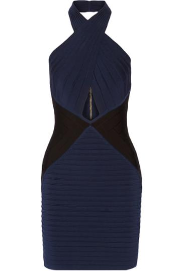 Balmain Two-tone Stretch-knit Halterneck Dress