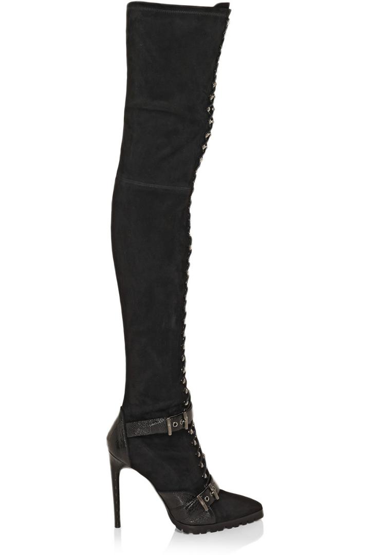 Emilio Pucci Suede And Ostrich Thigh Boots