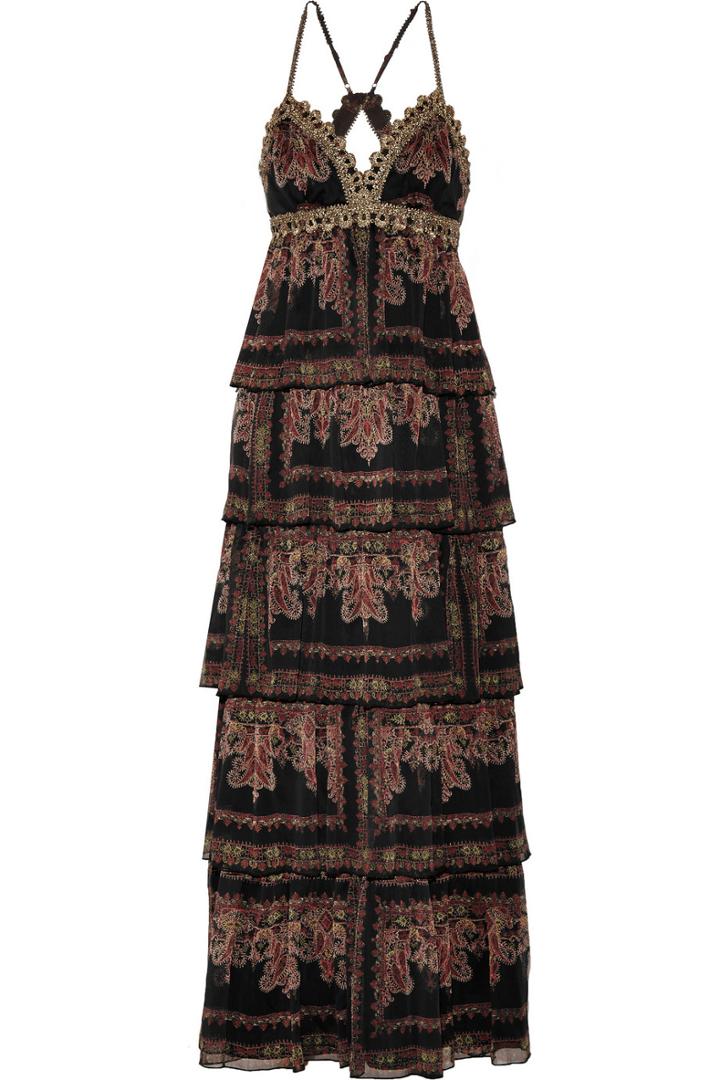 Sara Emanuel Tiered Printed Chiffon Gown