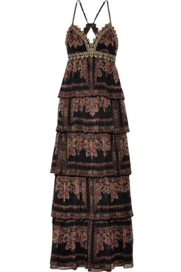 Sara Emanuel Tiered Printed Chiffon Gown