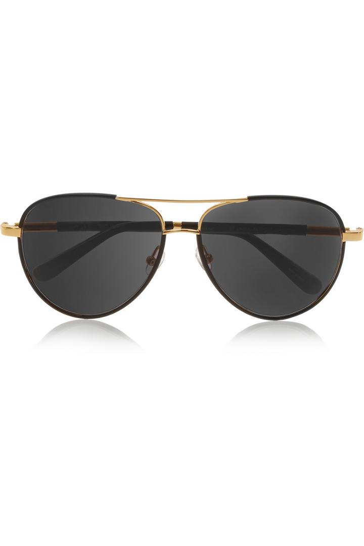 The Row Aviator-style Leather-trimmed Metal Sunglasses
