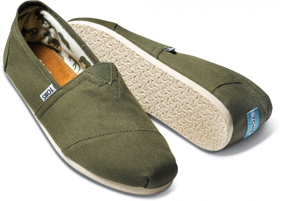 TOMS Shoes Classic Canvas Olive Slip-on Shoes Men 9 | LookMazing