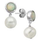 Prime Art & Jewel Sterling Silver Genuine White Pearl And Bezel Set Lab Created Opal Post Earrings, Girl's,