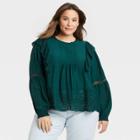 Women's Plus Size Long Sleeve Eyelet Blouse - Knox Rose Green