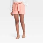 Women's High-rise Tie Waist Shorts - A New Day Coral