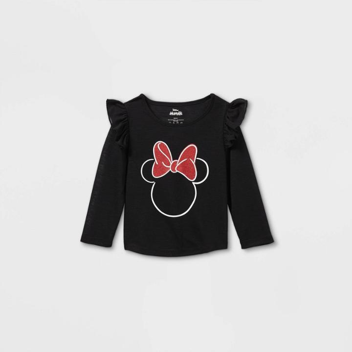 Disney Toddler Girls' Minnie Mouse Long Sleeve Graphic T-shirt - Black