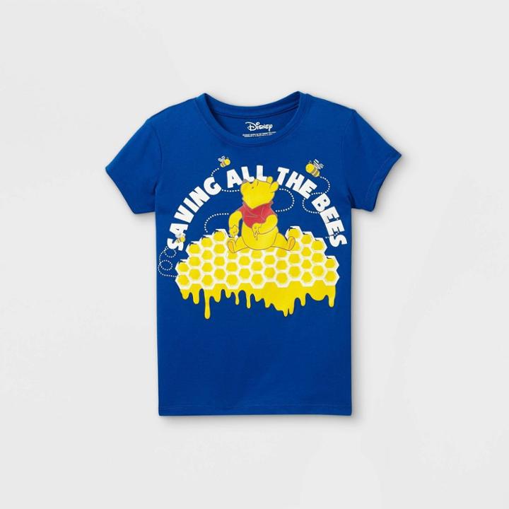 Girls' Disney Winnie The Pooh Saving All The Bees Short Sleeve T-shirt - Blue