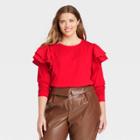 Women's Plus Size Ruffle Long Sleeve Knit Top - Who What Wear Red