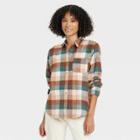 Women's Relaxed Fit Long Sleeve Flannel Button-down Shirt - Universal Thread Brown Plaid