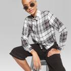 Women's Long Sleeve Button Front Cropped Plaid Top - Wild Fable Cream (ivory)/black