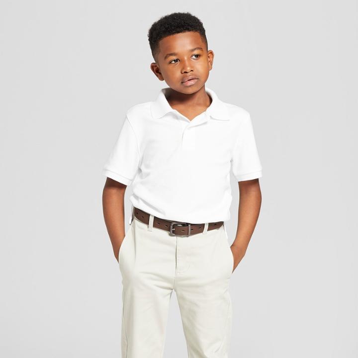 Boys' Short Sleeve Interlock Uniform Polo Shirt - Cat & Jack White