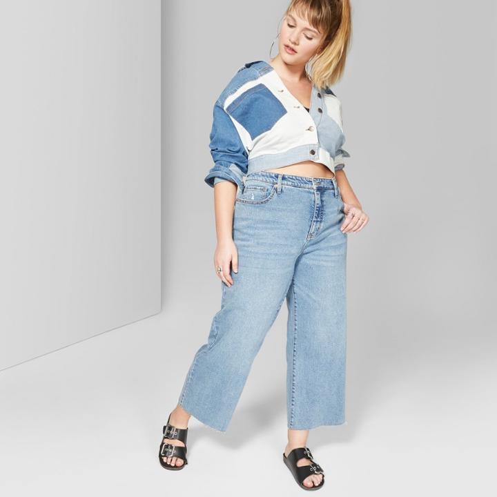 Plus Size Women's Plus High-rise Wide Leg Cropped Jeans - Wild Fable