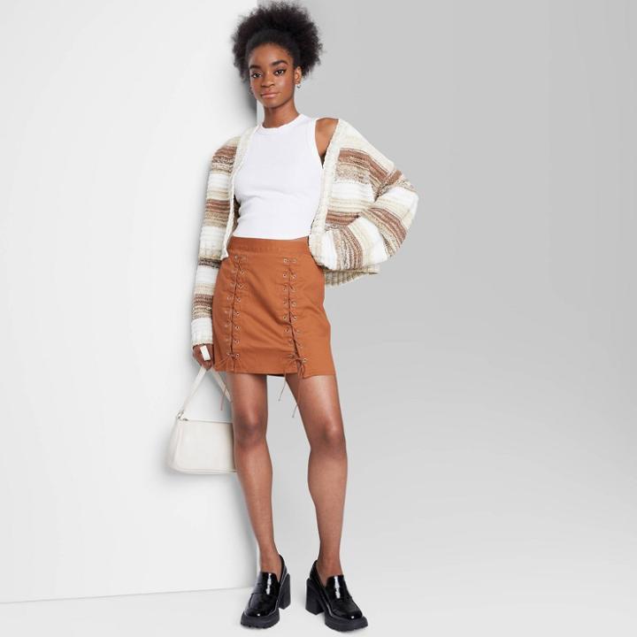 Women's Lace-front Mini Skirt - Wild Fable Brown Xxs