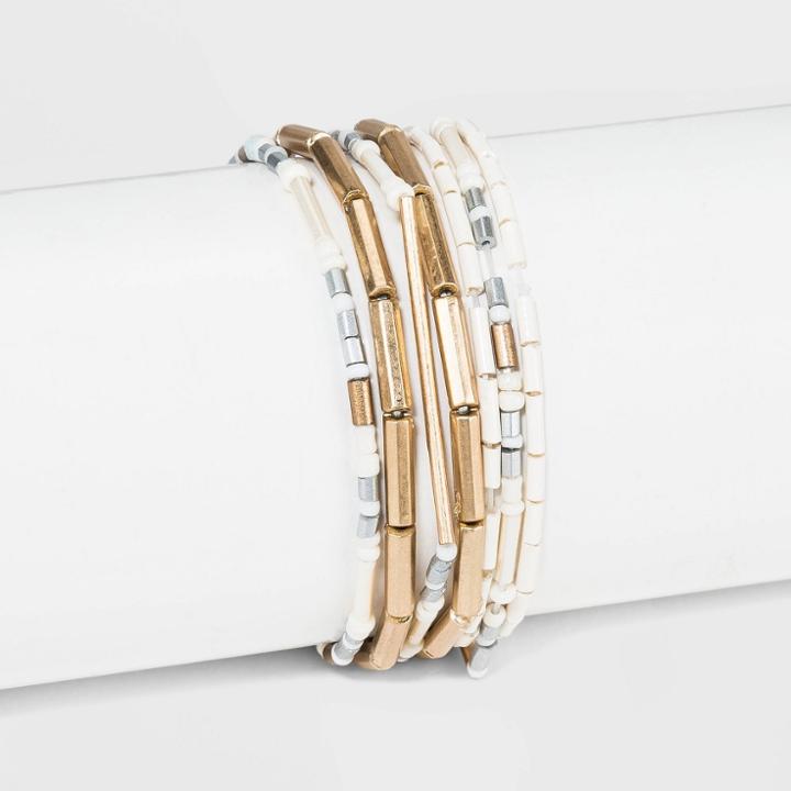 Beaded And Tubular Stretch Bracelet - Universal Thread Off White