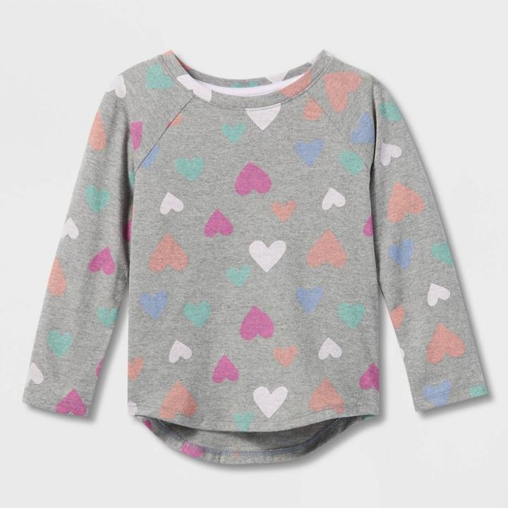 Toddler Girls' Heart Long Sleeve T-shirt - Cat & Jack 12m, Blue/gray/green