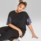 Women's Plus Size Oversized Sequin Short Sleeve T-shirt - Wild Fable Black