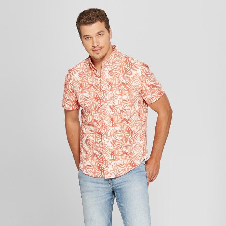 Men's Standard Fit Short Sleeve Poplin Button-down Shirt - Goodfellow & Co Jewel Orange