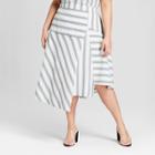 Women's Plus Size Striped Flowy Asymmetric Midi Skirt - Who What Wear Blue/white