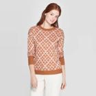 Women's Geometric Patterned Long Sleeve Ribbed Cuff Crewneck Pullover Sweater - A New Day Orange