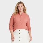 Women's Plus Size Long Sleeve Henley Shirt - Who What Wear Berry Pink