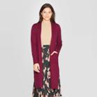 Women's Long Sleeve Cozy Open Layer Sweater - A New Day Burgundy S, Size: