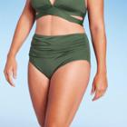 Women's Shirred High Waist Full Coverage Bikini Bottom - Kona Sol Dark Green
