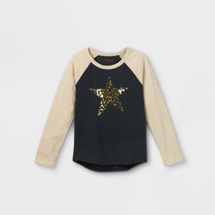 Girls' Printed Long Sleeve T-shirt - Cat & Jack Black