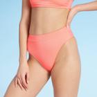 Women's Sustainably Made Ribbed High Leg High Waist Bikini Bottom - Xhilaration Coral Xs, Women's, Pink