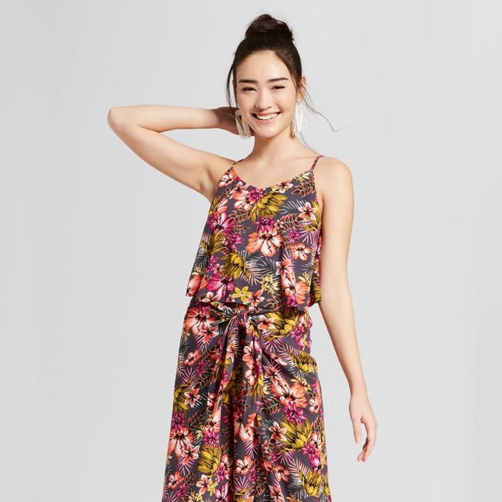 Women's Floral Print Slit Back Cropped Top - Xhilaration Gold