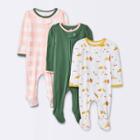 Baby Girls' 3pk Forest Love Zip-up Sleep N' Play - Cloud Island Olive Green Newborn