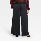 Women's Plus Size High-rise Wide Leg Silky Pants- Who What Wear Black